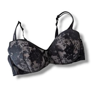 Cacique Balconette Underwire Bra 46DD Black Nude Lightly Padded Cu…